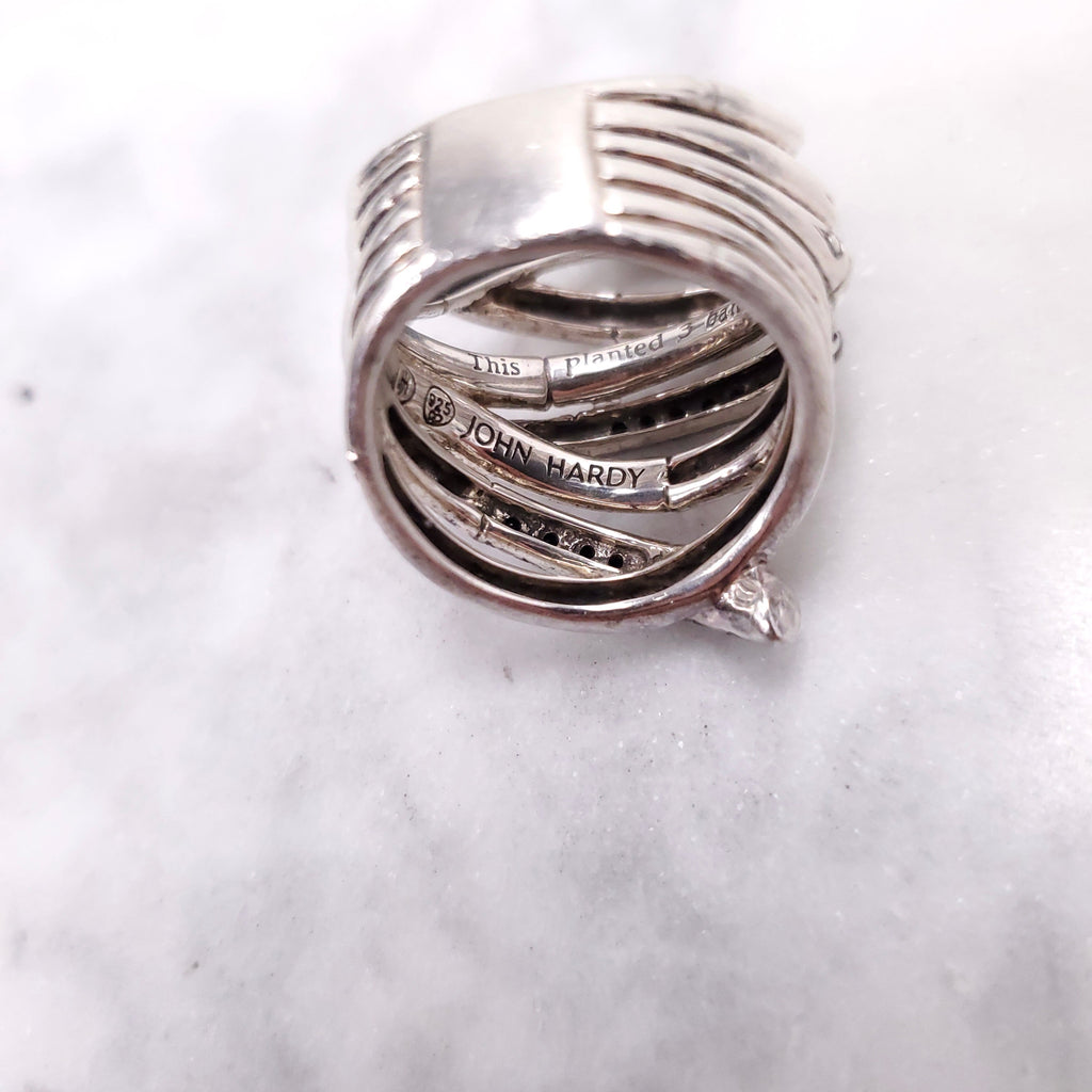 JOHN HARDY BAMBOO RING WITH BLACK SAPPHIRE - SIZE 7