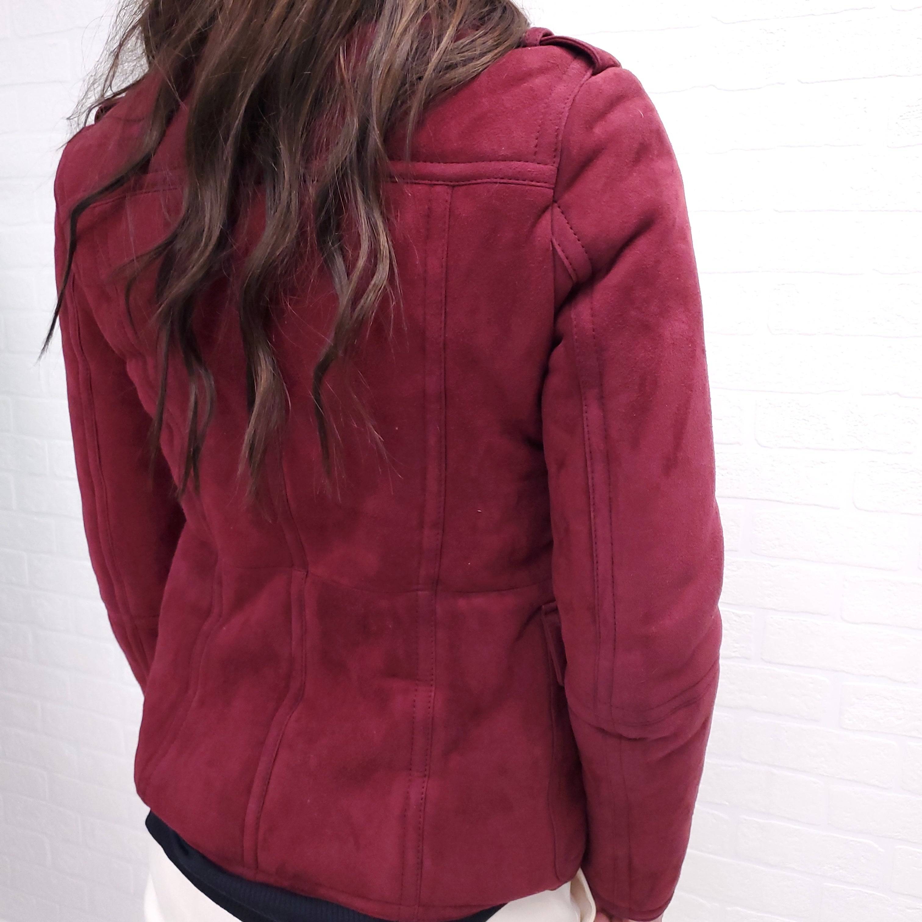 GUCCI BURGUNDY SHEARLING JACKET - SIZE 42