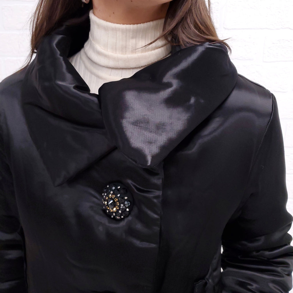 LANVIN SILK PUFFER JACKET WITH BEADED BUTTONS - SIZE 34