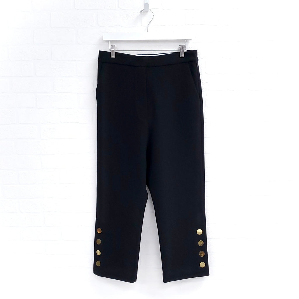 ELLERY BLACK HIGH DROP WAIST PANT WITH GOLD BUTTONS - SIZE 26