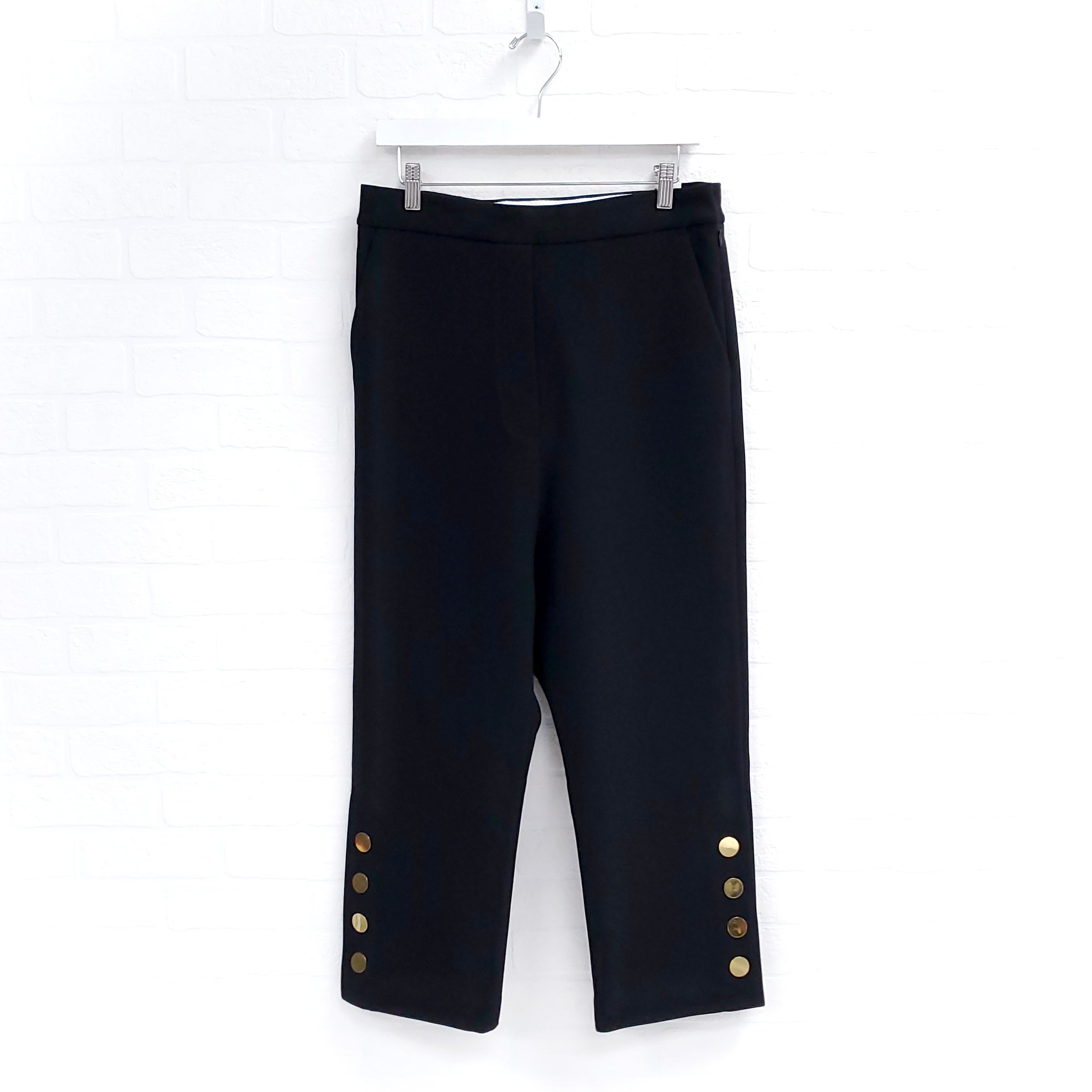 ELLERY BLACK HIGH DROP WAIST PANT WITH GOLD BUTTONS - SIZE 26