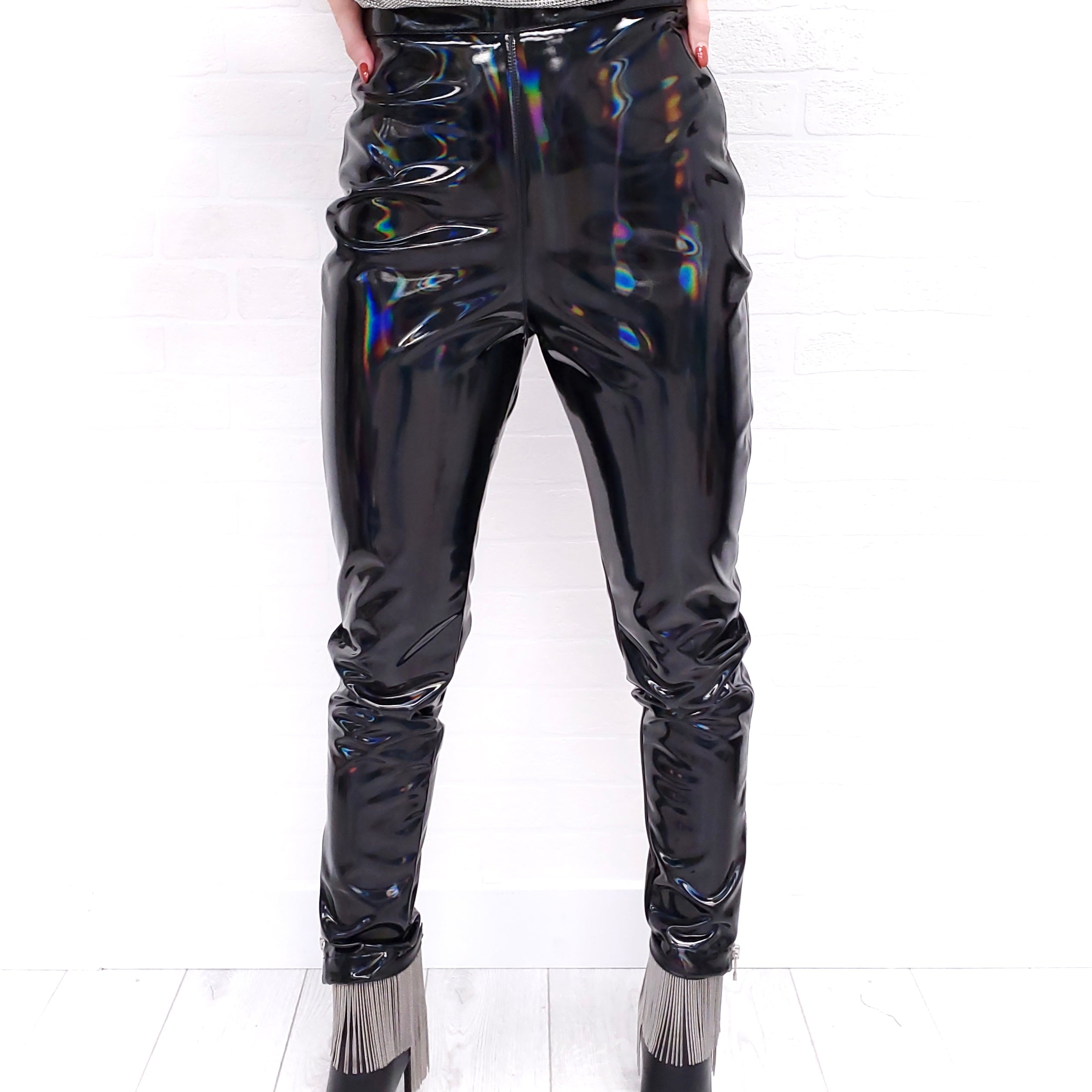 BALMAIN LATEX SHIMMER PANTS - SIZE 38