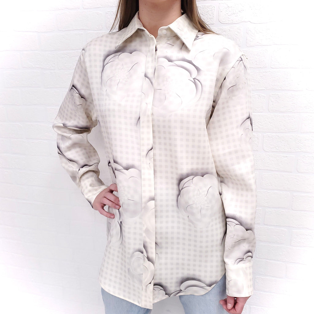 BRANDON MAXWELL GINGHAM FLORAL BLOUSE ($1995) - SIZE S