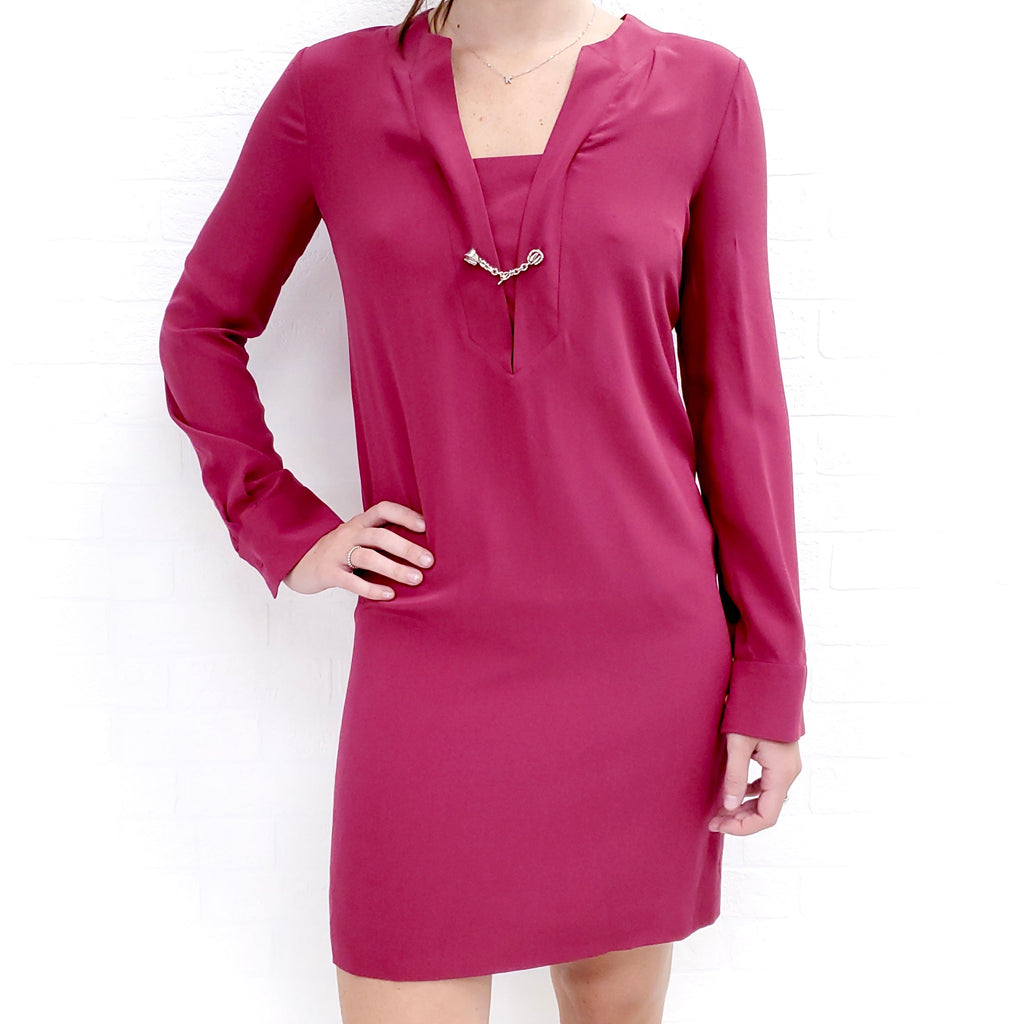 GUCCI RASPBERRY SILK DRESS WITH SILVER CHAIN DETAIL - SIZE 38