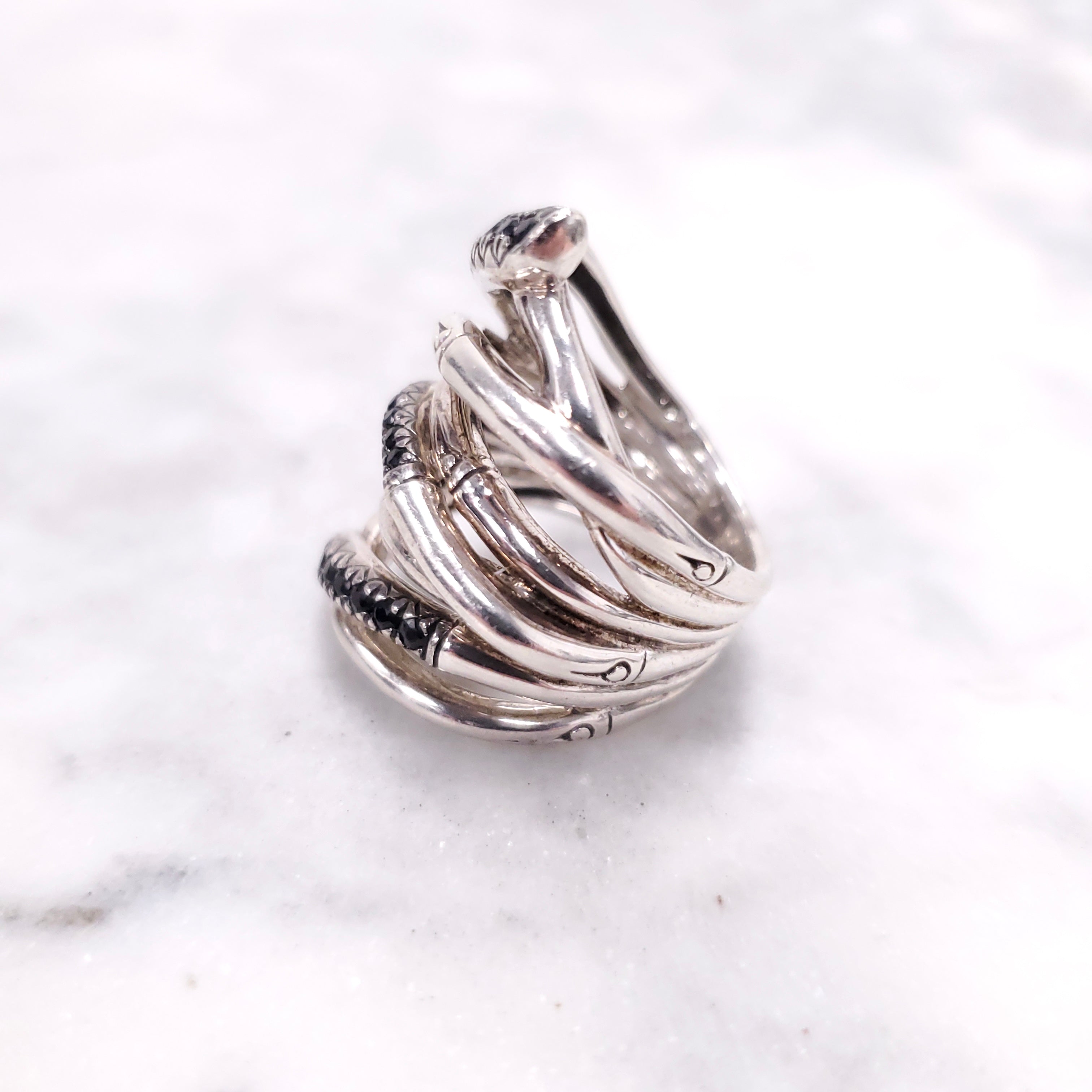 JOHN HARDY BAMBOO RING WITH BLACK SAPPHIRE - SIZE 7