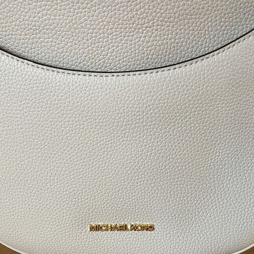 NWT Michael Kors LARGE Dover Top Zip Half Moon Leather Shoulder white Bag