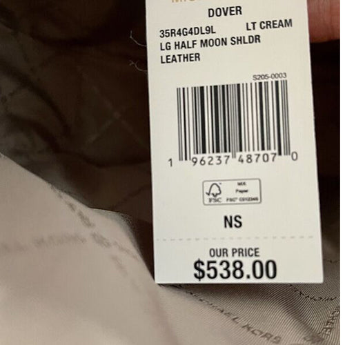NWT Michael Kors LARGE Dover Top Zip Half Moon Leather Shoulder white Bag