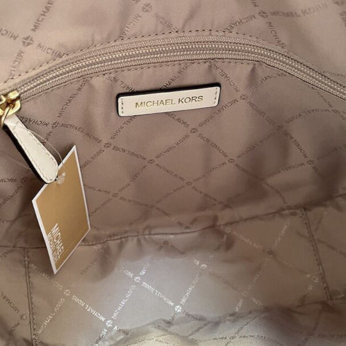 NWT Michael Kors LARGE Dover Top Zip Half Moon Leather Shoulder white Bag