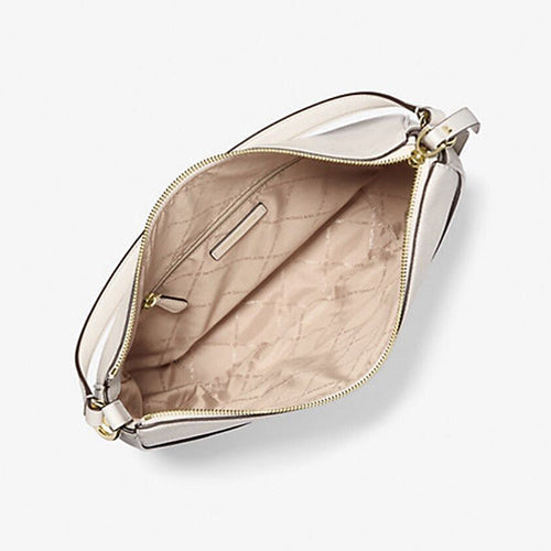 NWT Michael Kors LARGE Dover Top Zip Half Moon Leather Shoulder white Bag