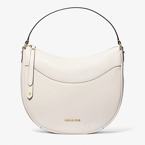 NWT Michael Kors LARGE Dover Top Zip Half Moon Leather Shoulder white Bag