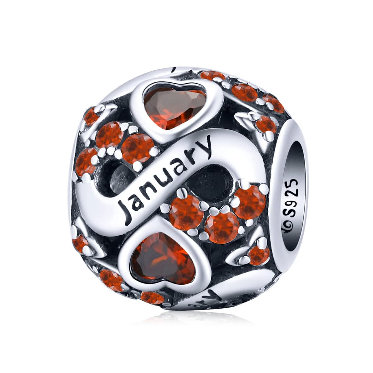 Infinite Love Zircon Heart Birthstone Charms