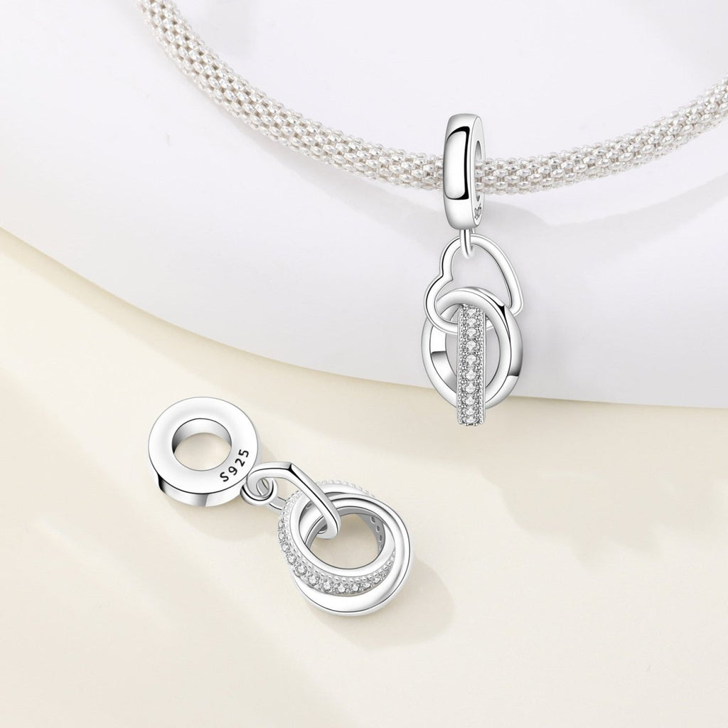 Interlocking Rings & Heart Dangle Charm