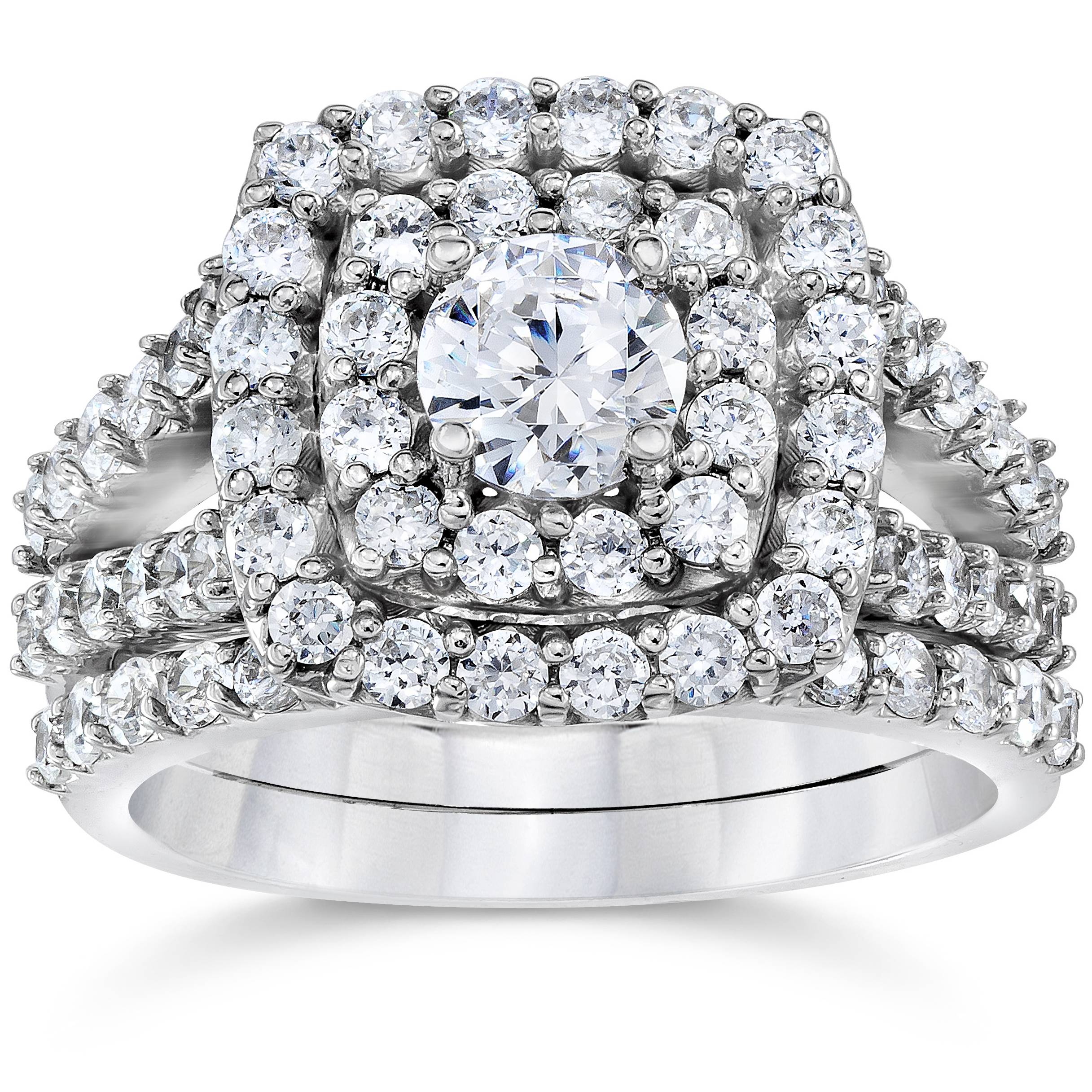 2 cttw Diamond Cushion Double Halo Engagement Wedding Ring Set 10k White Gold Size Selectable