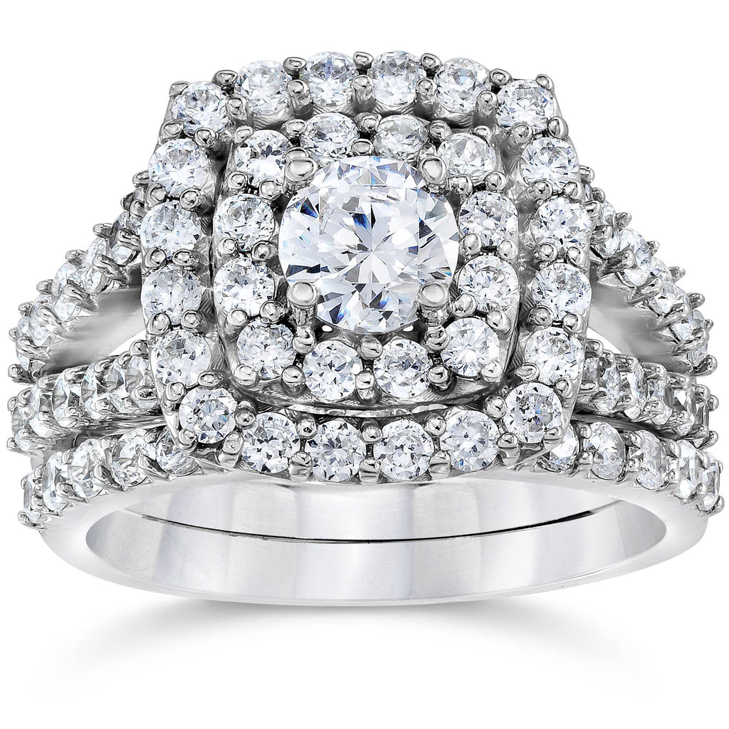 2 Ct Diamond Engagement Halo Engagement Ring Set Lab Grown in Gold or Platinum
