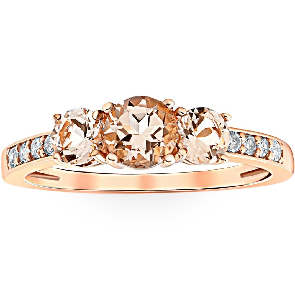 1ct Morganite & Diamond 3-Stone Ring 10k Rose Gold Size Selectable