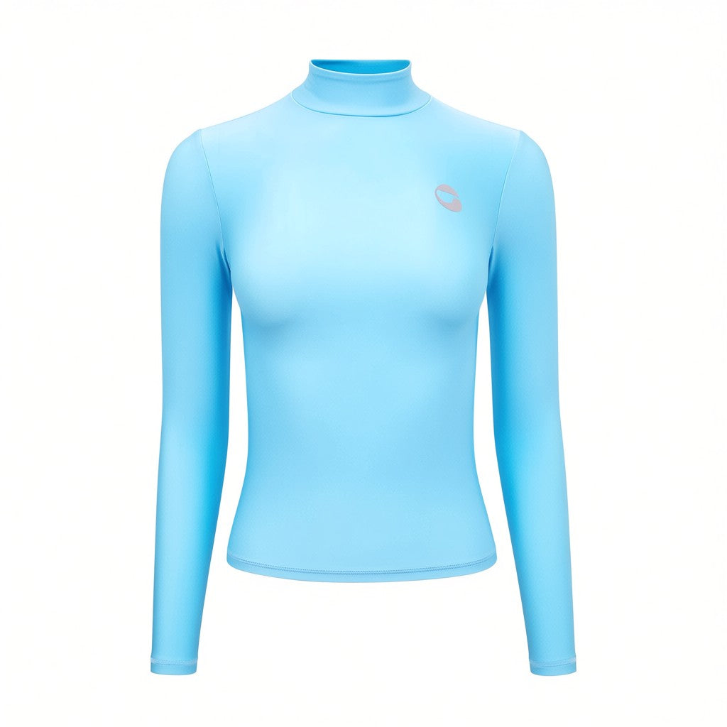 COPERNI BLUE HIGH NECK LONG SLEEVE STRETCH TOP - SIZE XS