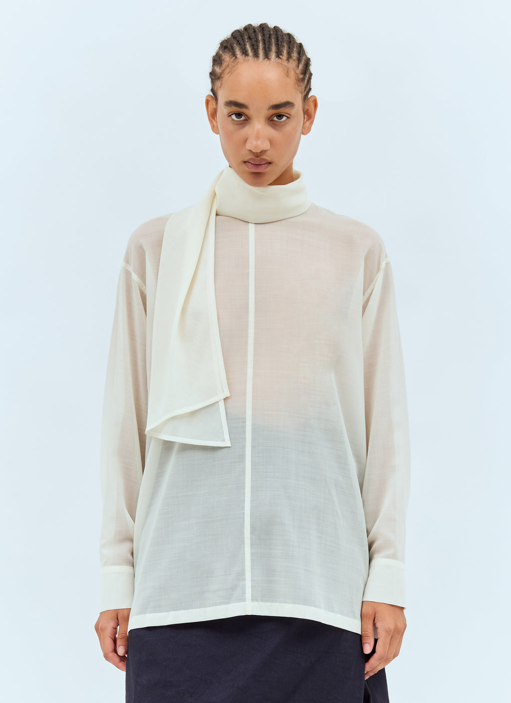 Issey Miyake Women Sheer Shirt With Shawl