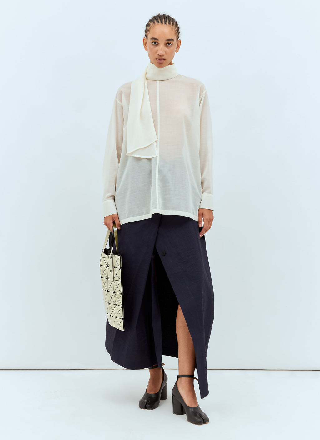 Issey Miyake Women Sheer Shirt With Shawl