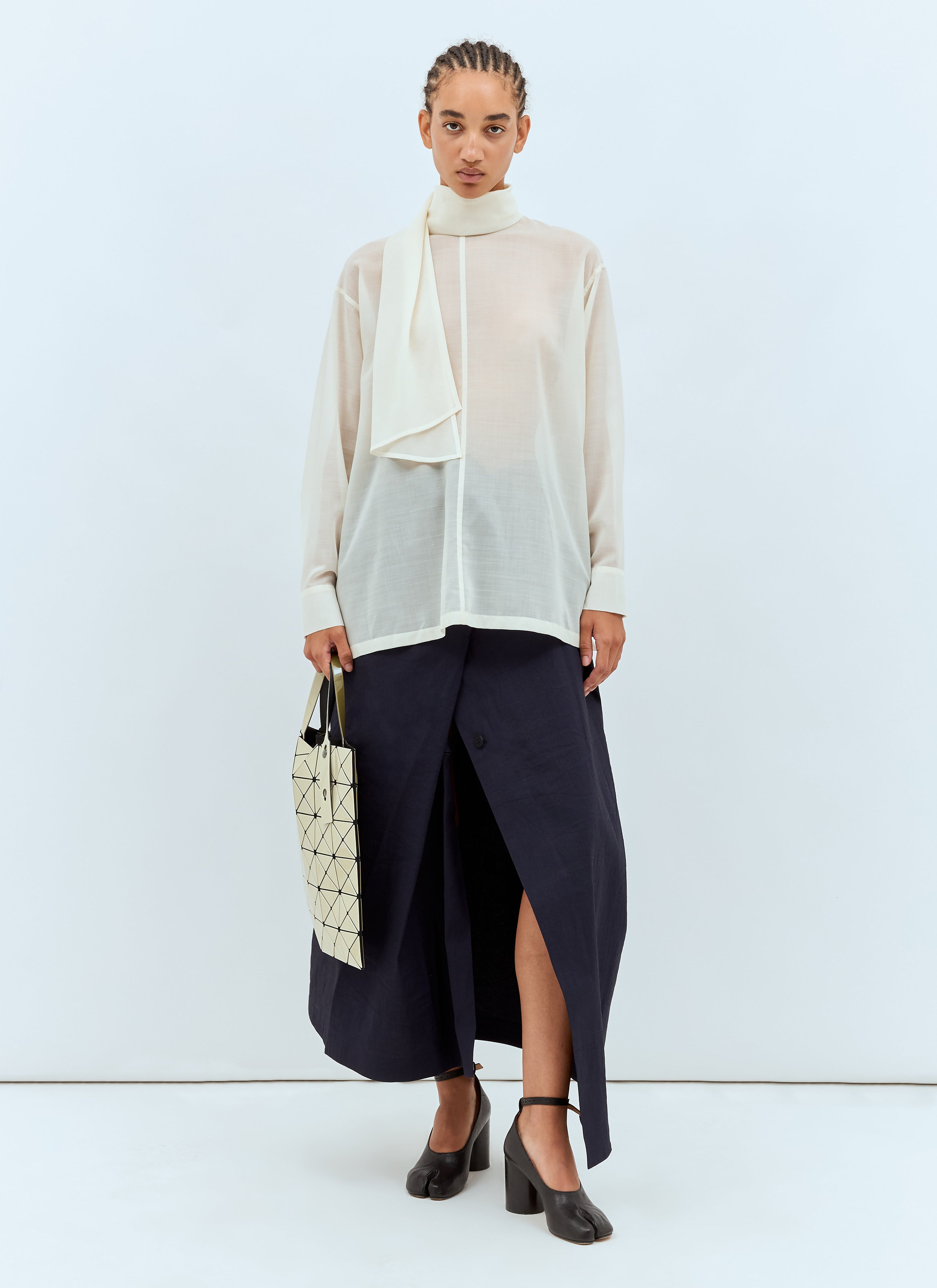 Issey Miyake Women Sheer Shirt With Shawl