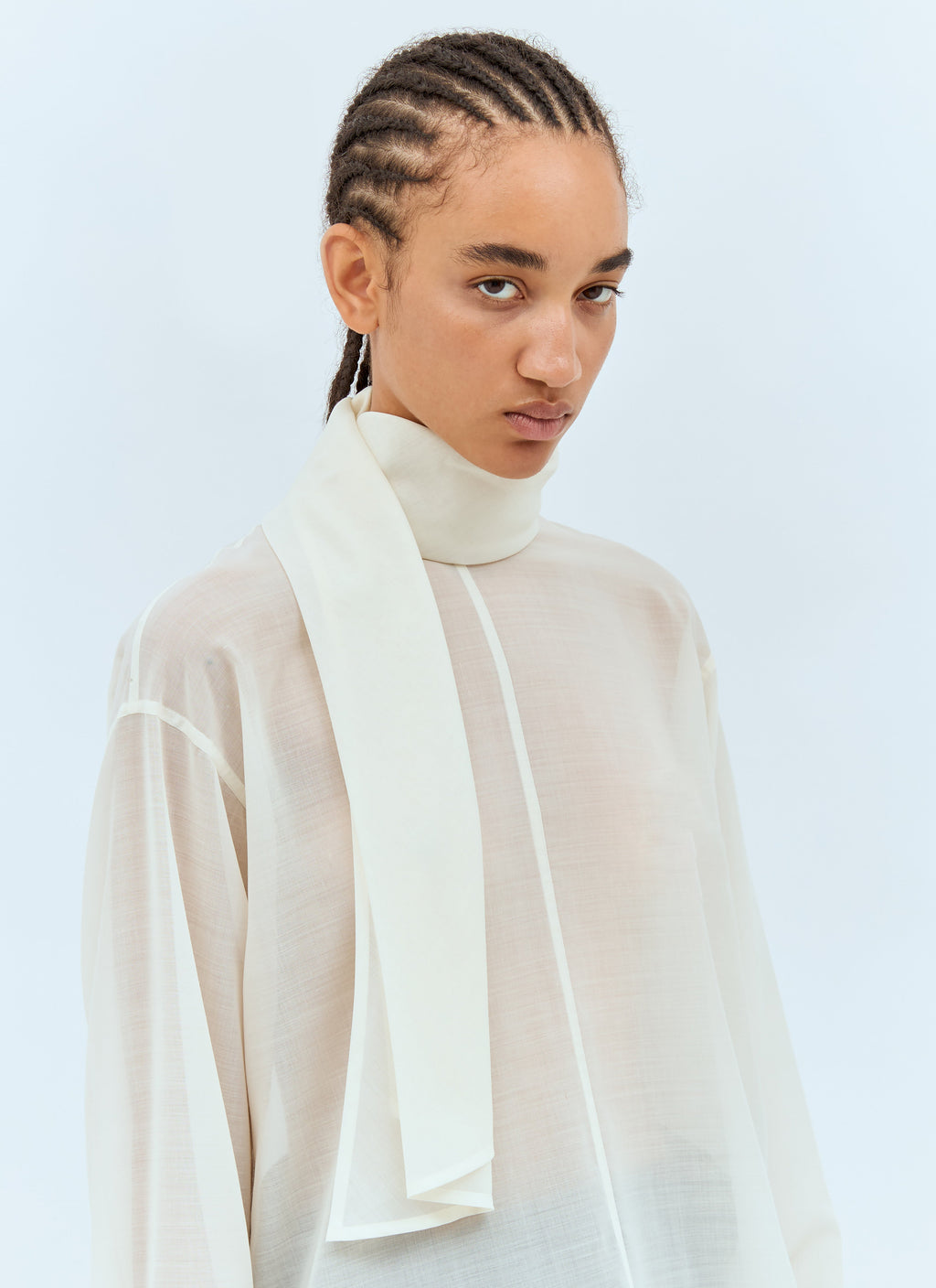 Issey Miyake Women Sheer Shirt With Shawl