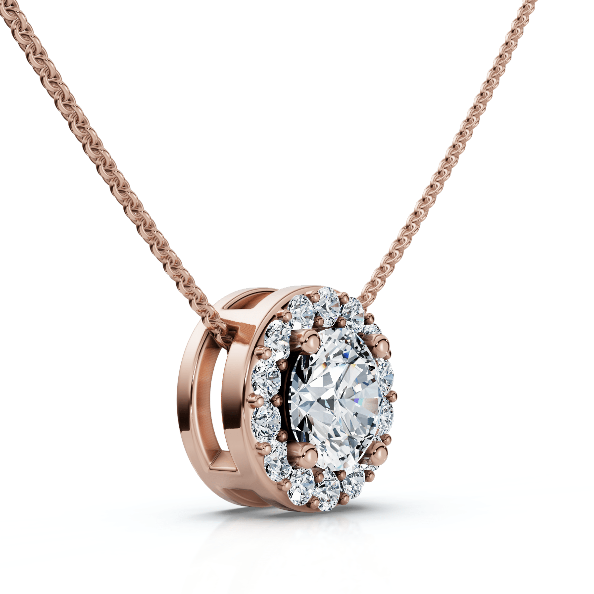 1/2Ct Diamond Halo Pendant Lab Grown 18" Necklace EF/VS
