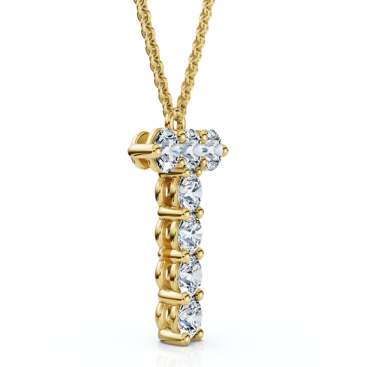 1Ct Diamond Initial "T" Pendant 14k Gold 18" Necklace Lab Grown 5/8" Tall
