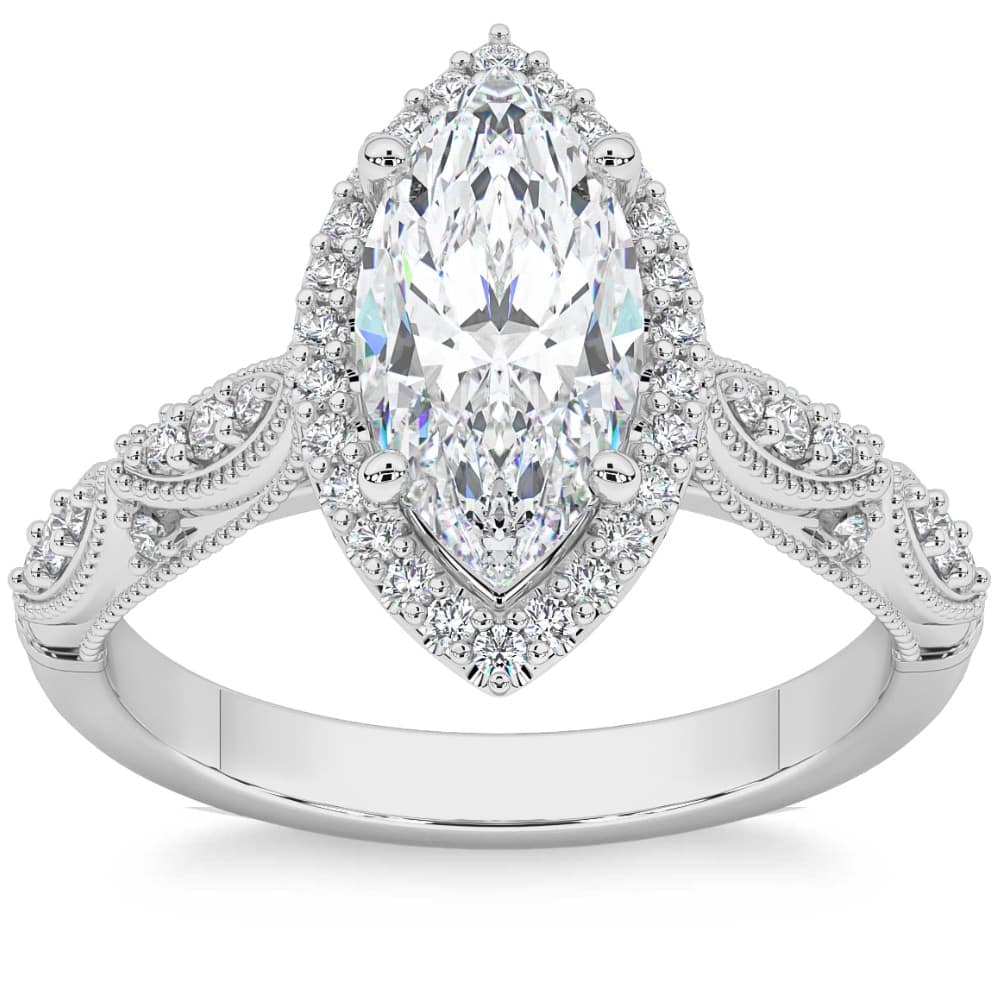 2 1/4Ct Marquise Halo Nature Inspired Lab Grown Diamond Engagement Ring 14k Gold
