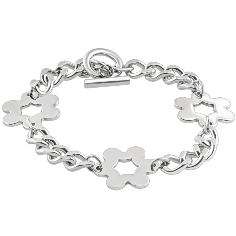 Men's Steel Single Tone Flower 7.5mm Link Toggle Clasp 8" Bracelet