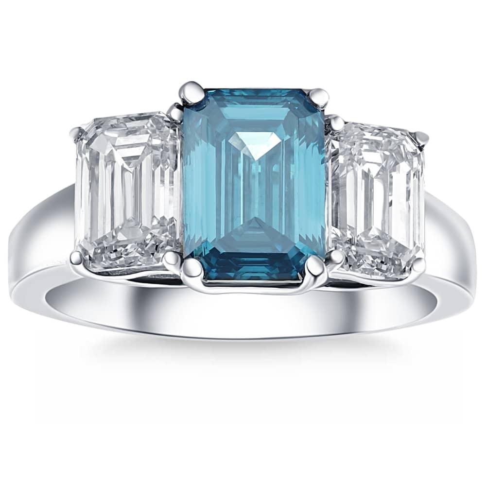 4.50Ct Blue & White Emerald Cut Engagement Ring 14k White Gold Lab Grown Size: 7