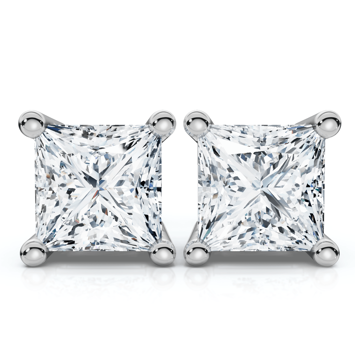 .25Ct Square Princess Cut Natural Diamond Stud Earrings in 14K Gold Basket Setting
