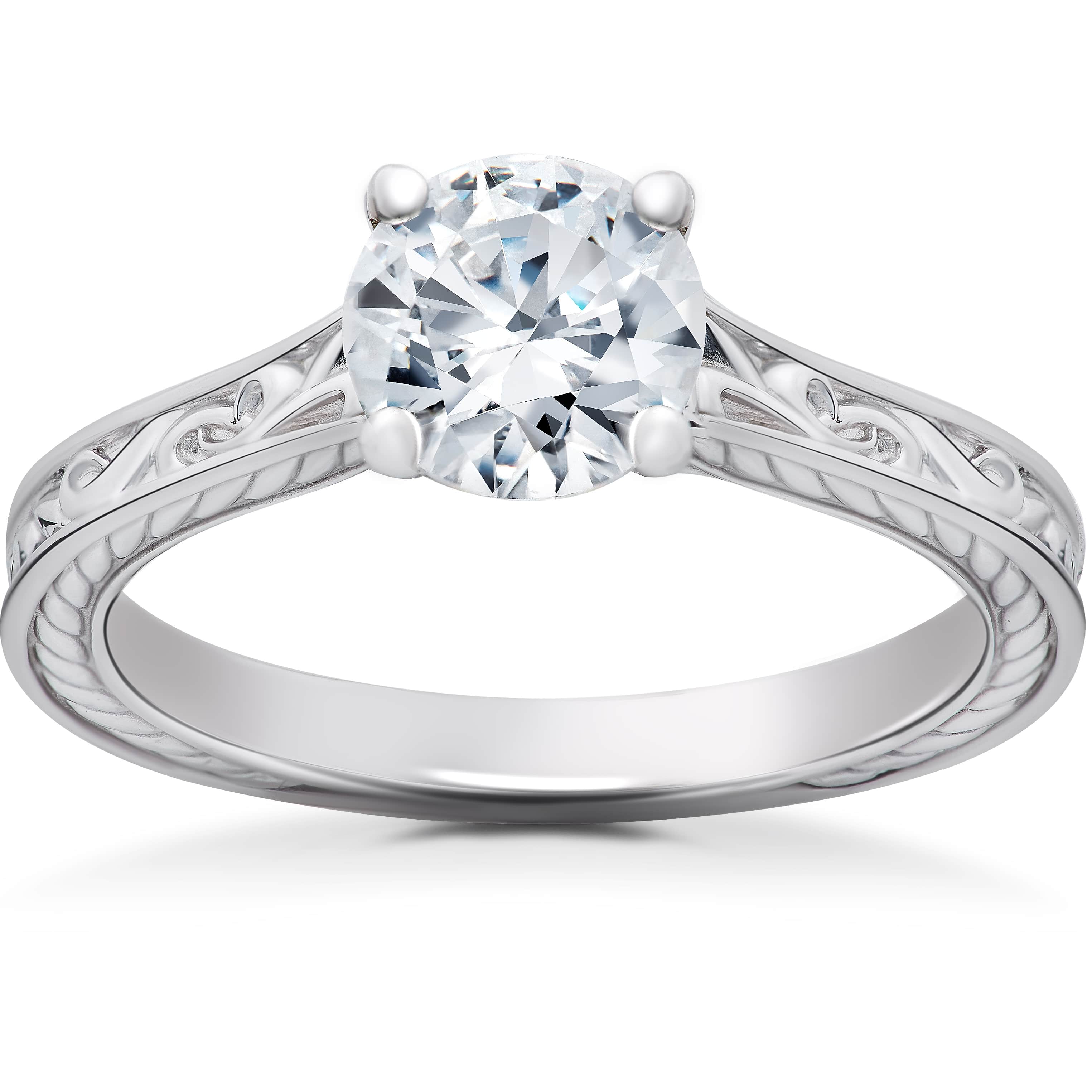 Certified 1Ct Diamond Solitaire Engagement Ring 14k White Gold Lab Grown