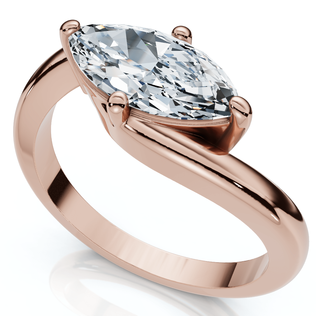 1Ct Marquise Diamond Solitaire Curve East To West Ring Gold Lab Grown Gold