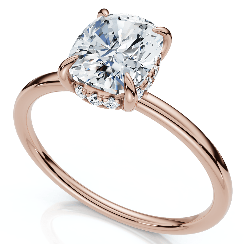Certified 2Ct Cushion Hidden Halo Diamond Engagement Ring 14k Gold Lab Grown