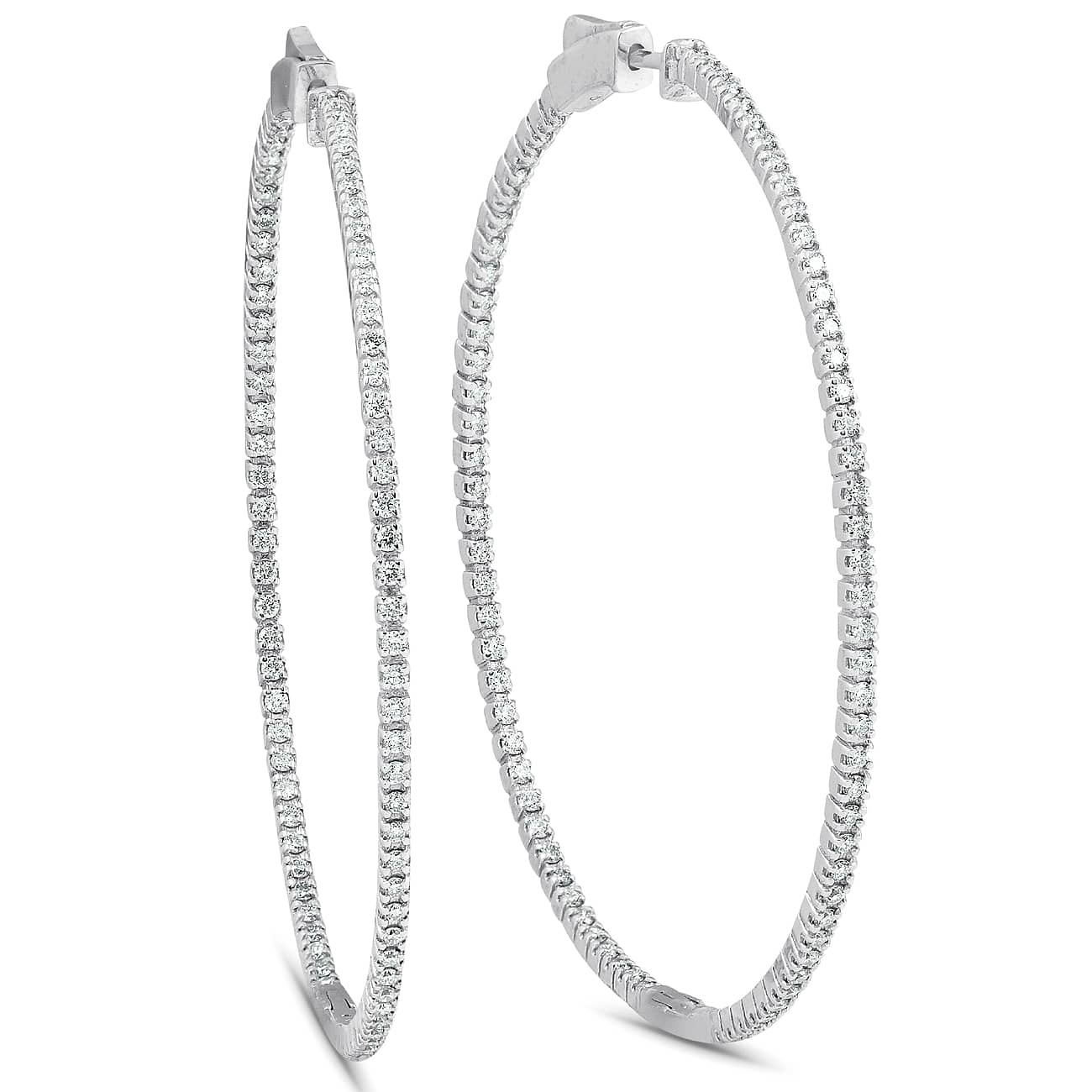 1.20Ct Diamond Inside Outside Skinny Hoops 14k White Gold Lab Grown2" Tall