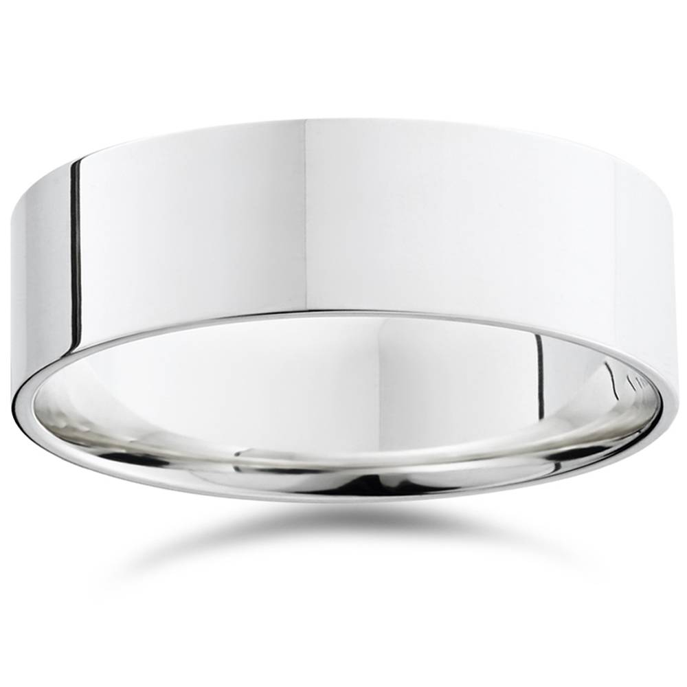 7mm Flat High Polished Wedding Band 10K White Gold Plain Mens Ring Comfort Fit Size: 8.5