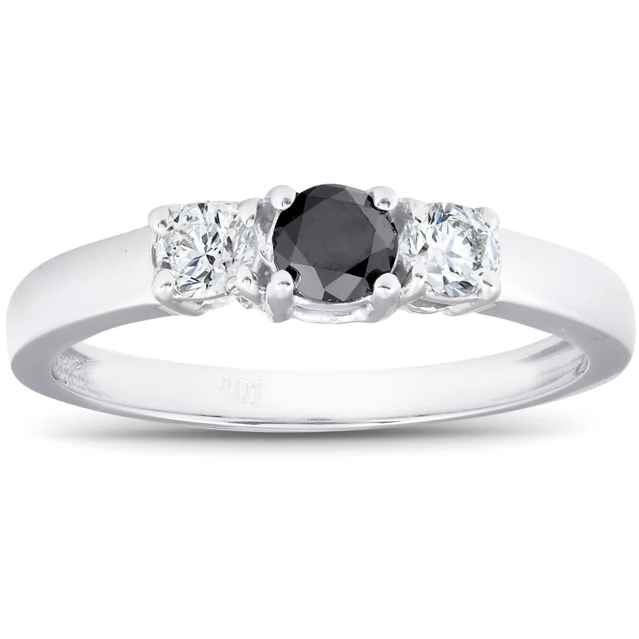 1/2ct Black & White Diamond 3-Stone Engagement Ring 10K White Gold Size Selectable