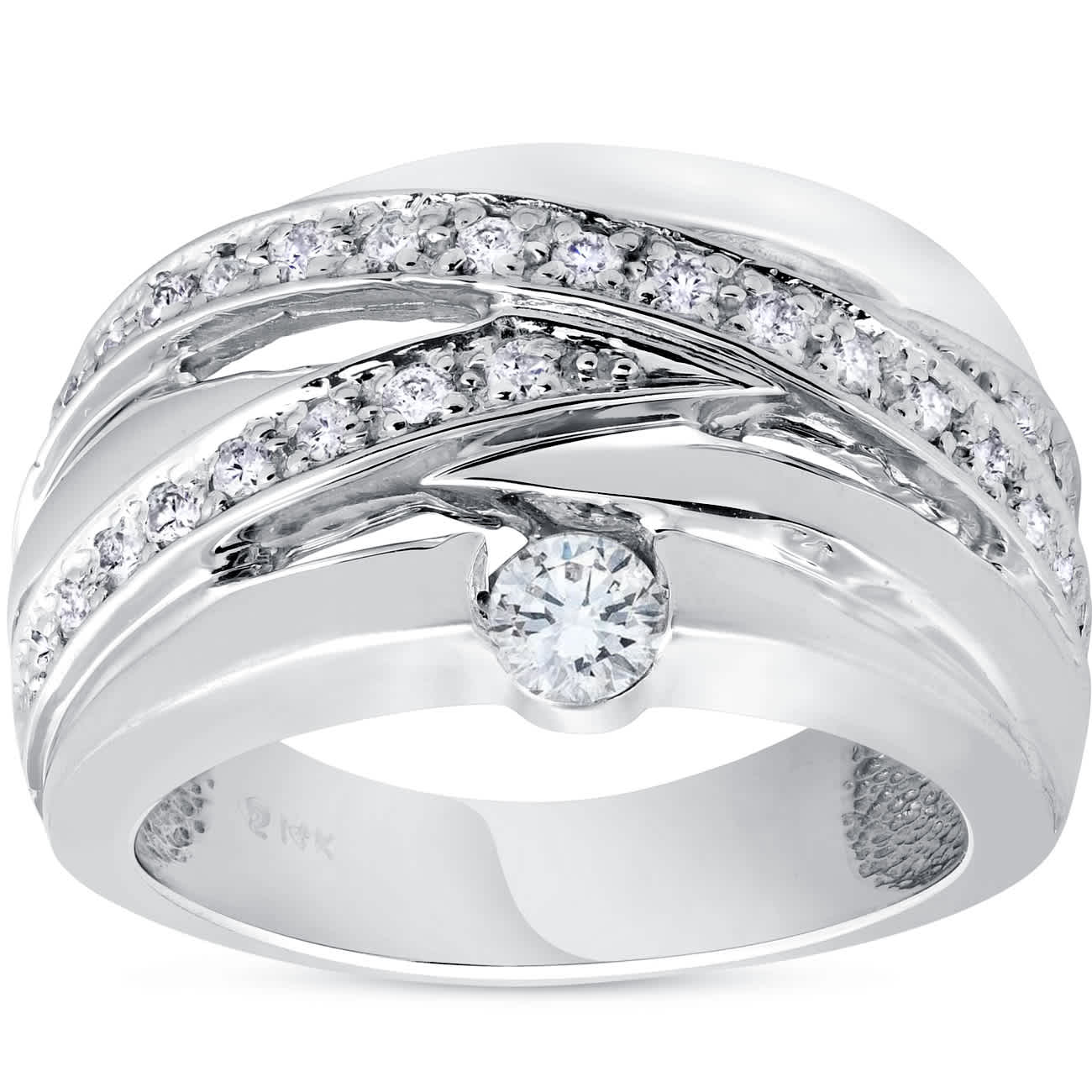 3/4 ct Diamond Womens Wide Solitaire Right Hand Ring 14k White Gold Multirow Size Selectable