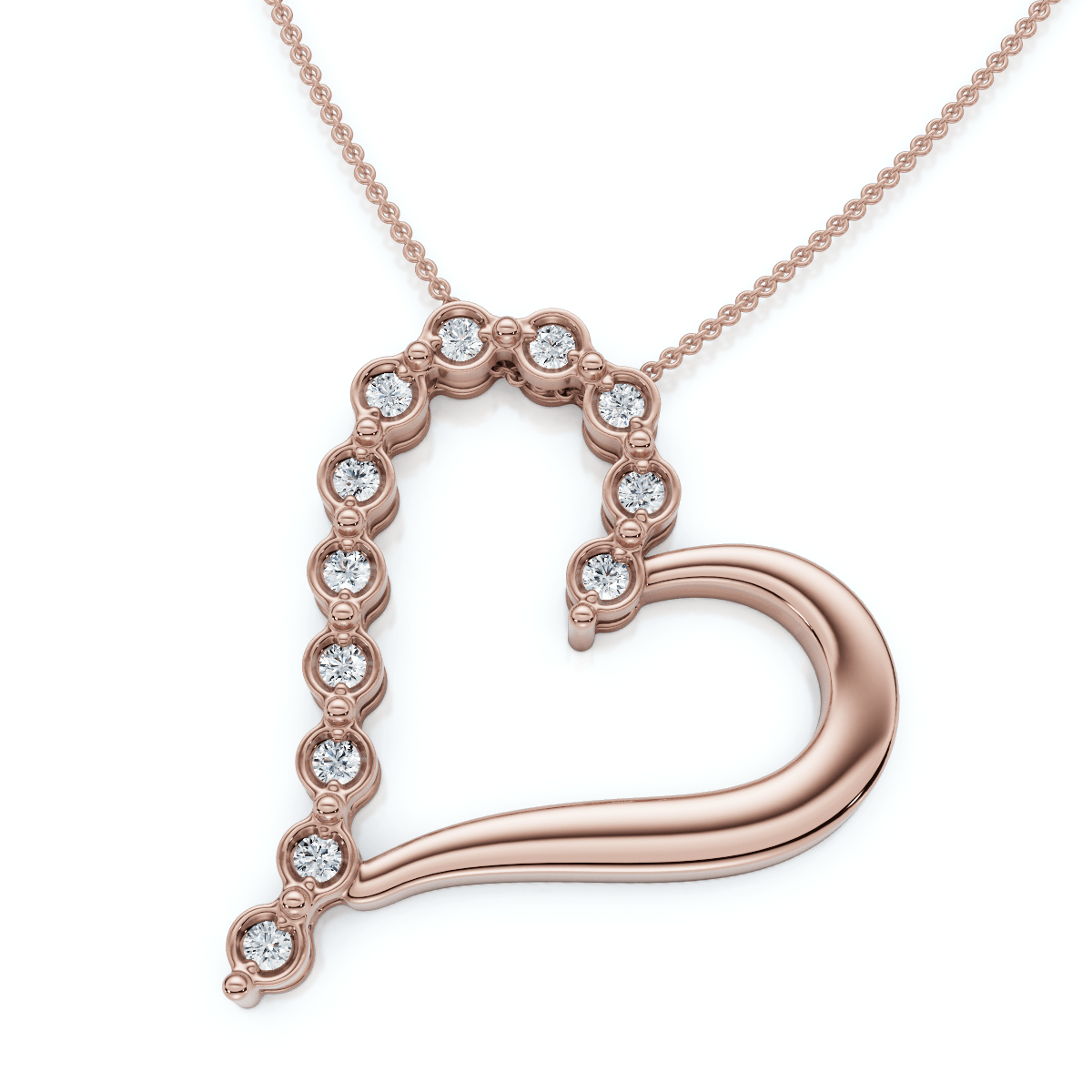 Diamond Heart Pendant Gold Necklace Lab Grown 18"