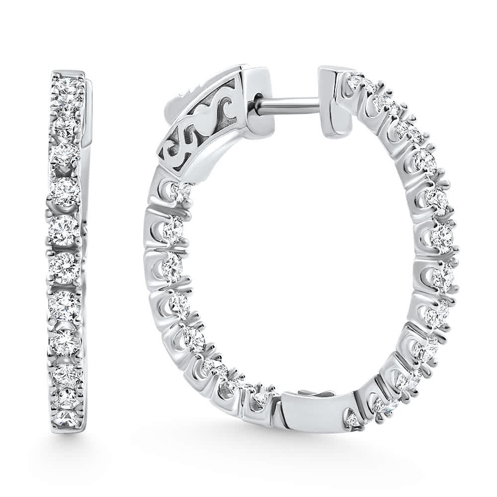 1.75 ct Lab Grown Diamond Hoops Inside Outside 1 1/3" 14K White Gold Vault Lock