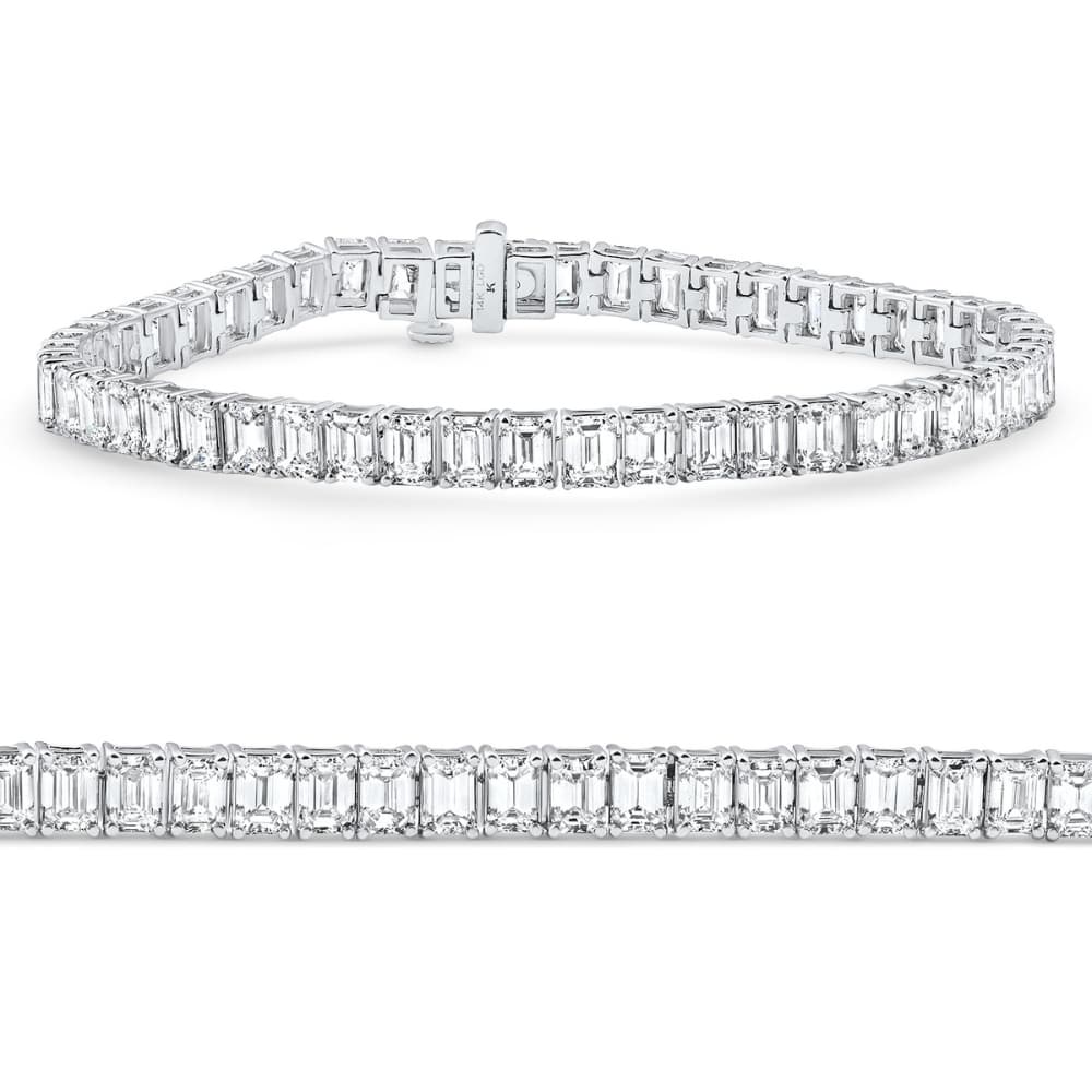 15Ct Emerald Cut Diamond Tennis Bracelet 7" 14k White Gold Size: Medium