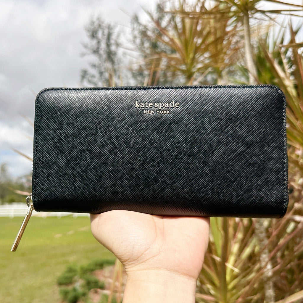 Kate Spade Spencer Leather Zip Around Large Continental Wallet Clutch Black