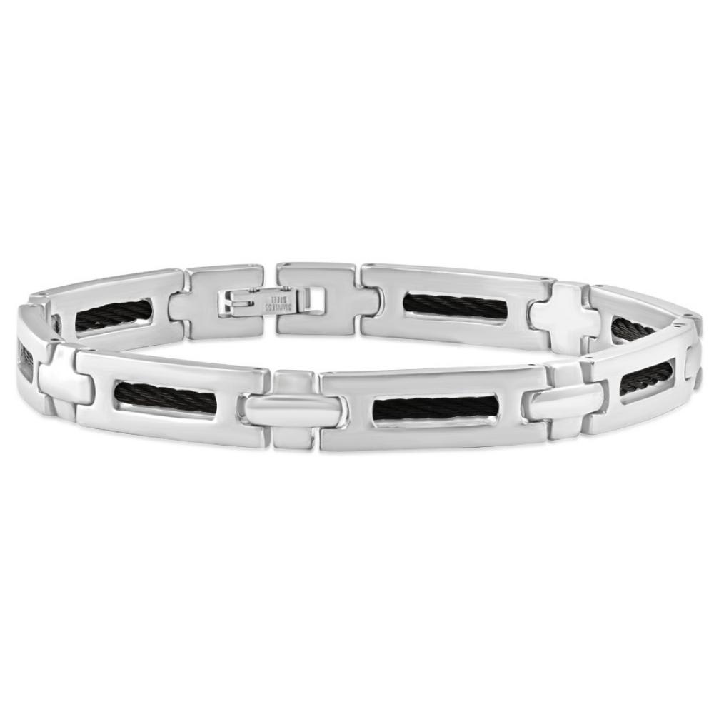 Men's Steel And Black Wired 8mm Flexible Link 8.5 " Bracelet