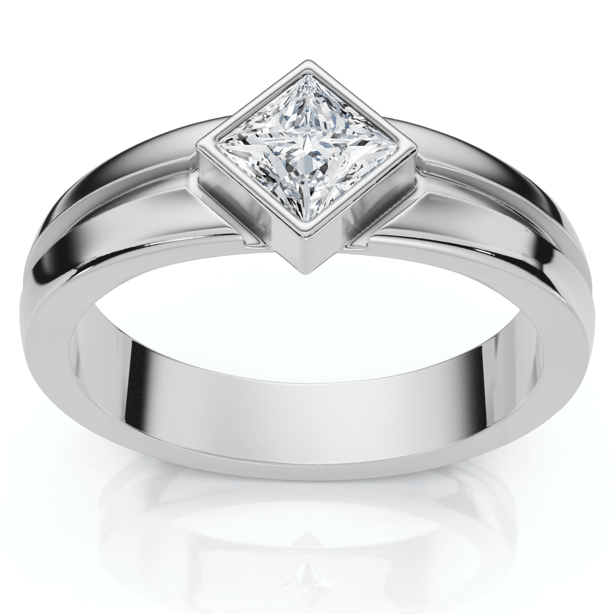 Men's 3/8Ct Princess Cut Diamond Bezel Polished Wedding Ring 14k Gold Lab Grown