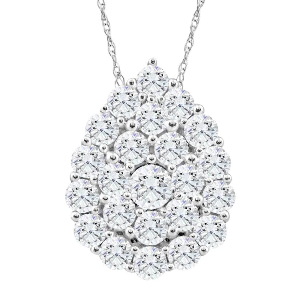 2Ct TW Real Diamond Tear Drop Pendant 10k White Gold 18" Women's Necklace