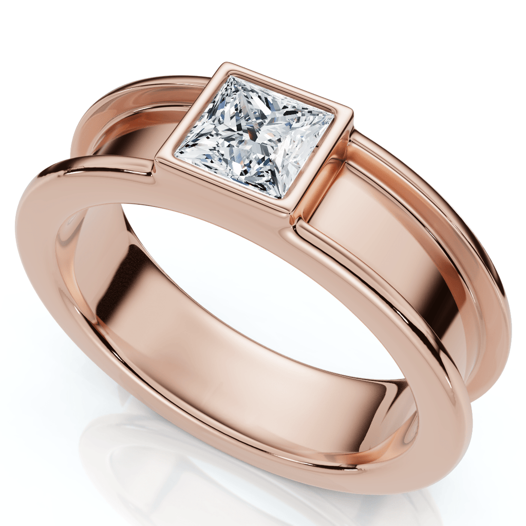 Men's Bezel Set Diamond Solitaire Wedding Ring 14k Gold Lab Grown