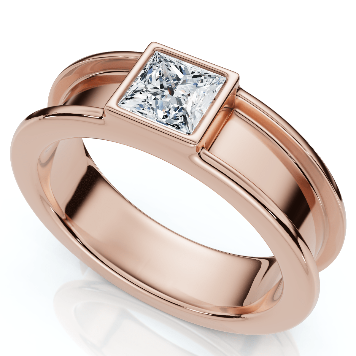 Men's Bezel Set Diamond Solitaire Wedding Ring 14k Gold Lab Grown
