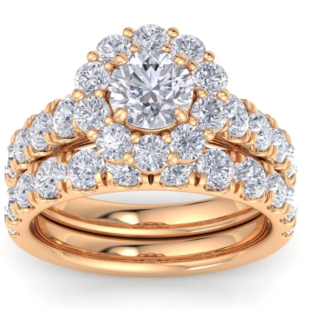 4Ct Diamond Halo Engagement Wedding Ring Set White Yellow or Rose Gold Lab Grown