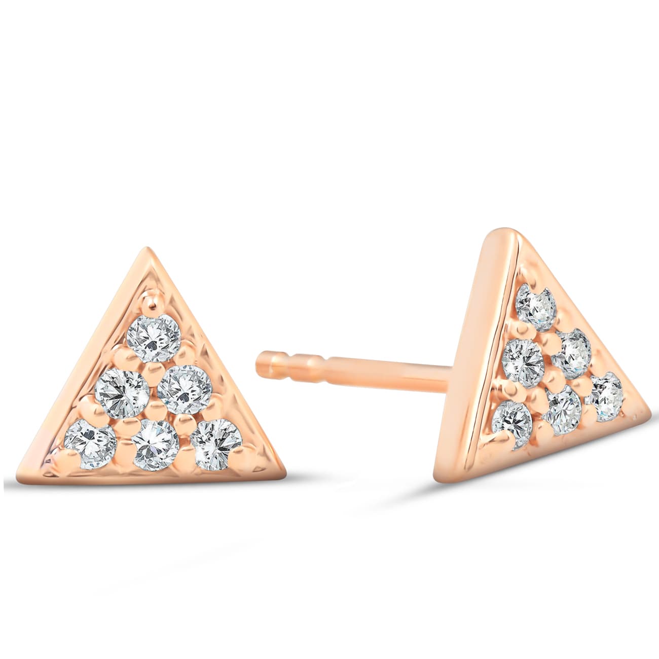 14k Rose Gold Triangle Pave 1/10Ct Diamond Spike Studs Womens Earrings