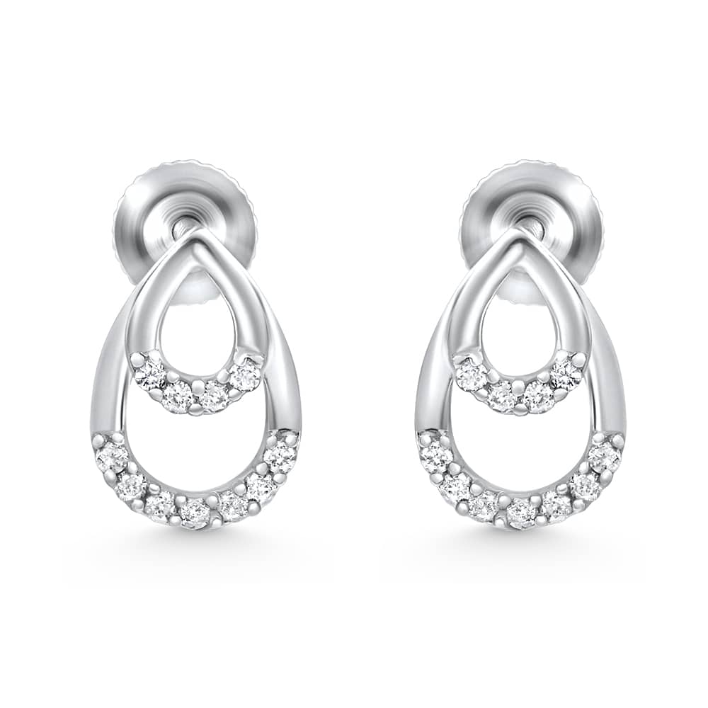 1/10ct Diamond Pear Shape Dangle Petite Earrings 14k White Gold