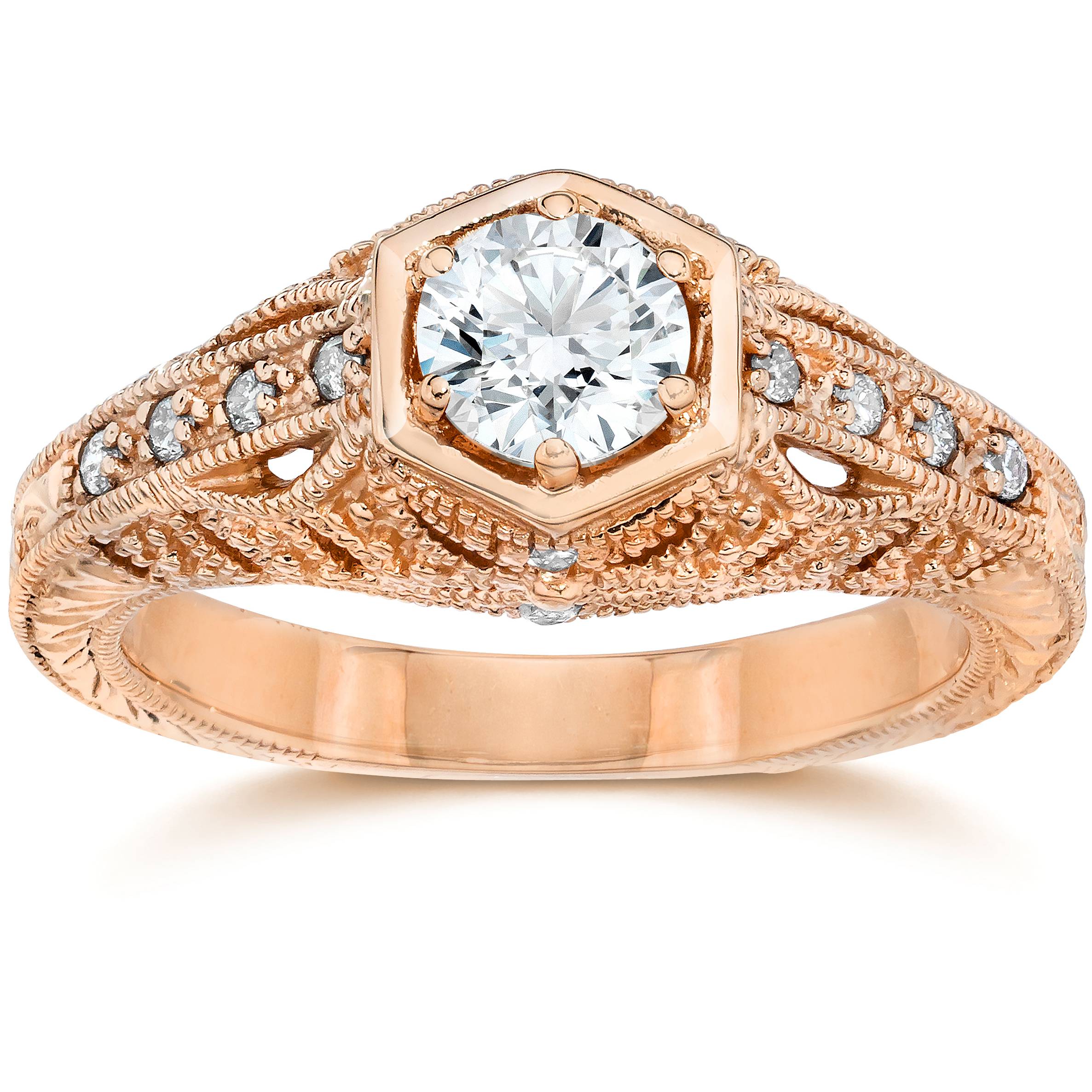 Emery .70Ct Vintage Diamond Antique Engagement 14K Rose Gold Size Selectable